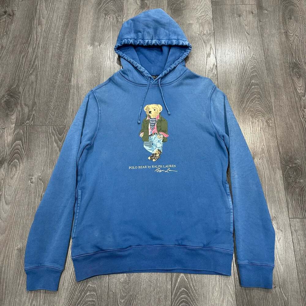 Polo Ralph Lauren Blue Garment-Dyed Fleece Polo Bear Hoodie - Size M